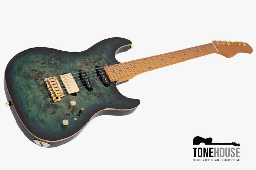 SIRE S10 HSS ALDER S-STYLE BURL TOP (TRANSGREEN )