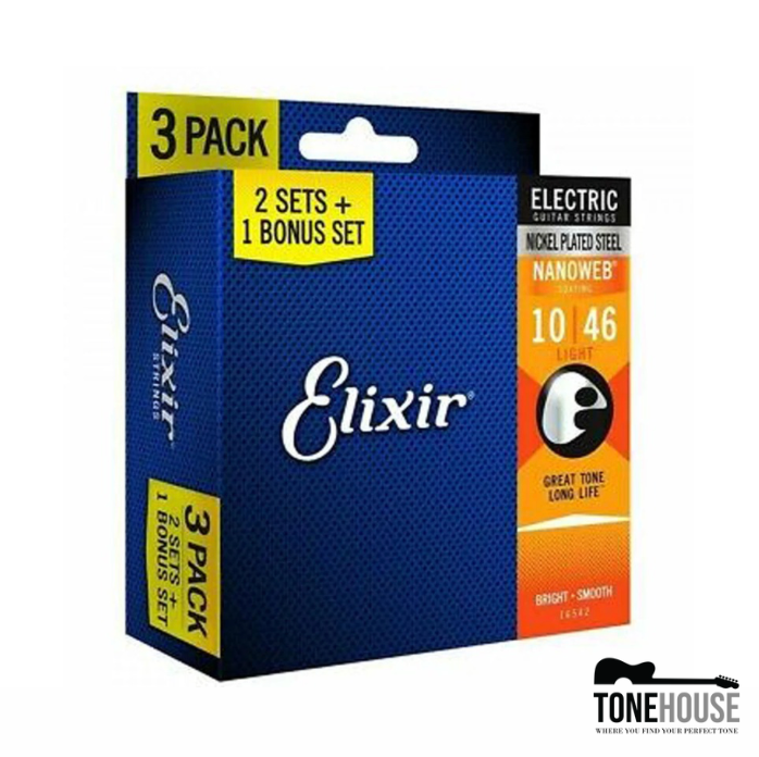 ELIXIR ELECTRIC NICKEL PLATED STEEL ELECTRIC GUITAR STRINGS WITH NANOWEB COATING - LIGHT (10 13 17 26 36 46) 3-PACK